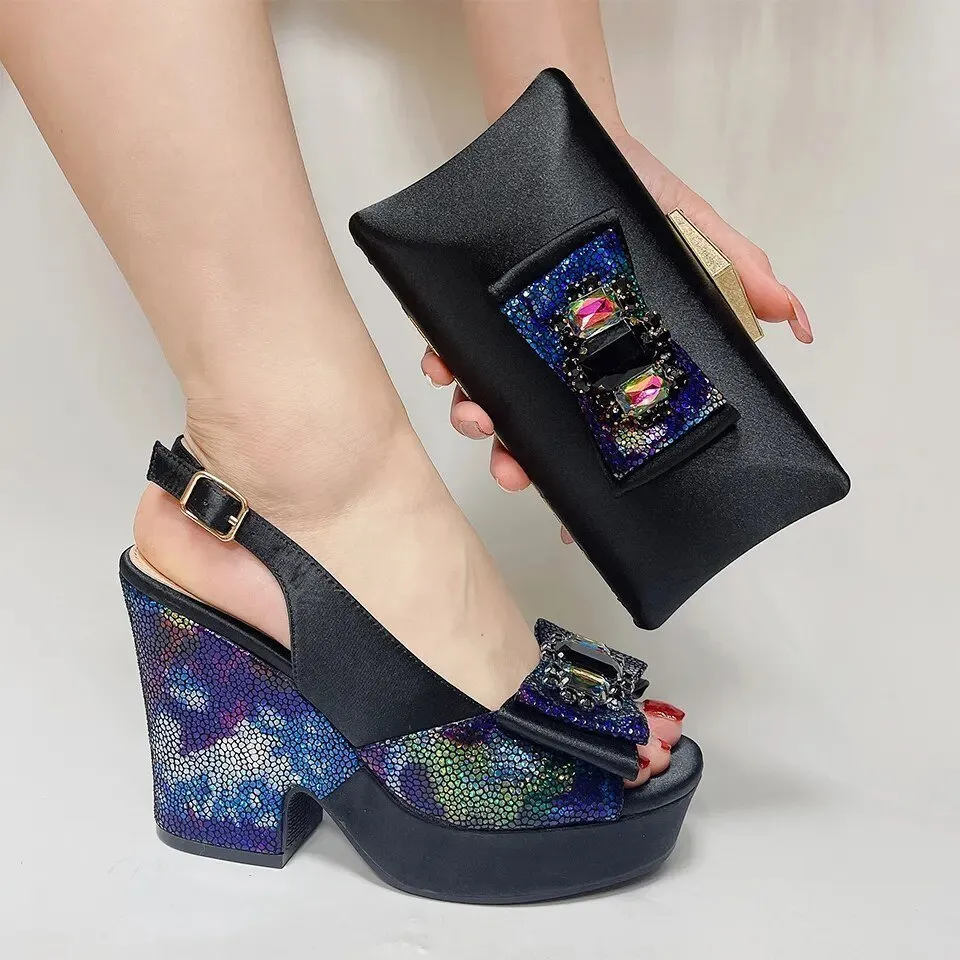 2023 Italian Design Clutch Bag & Chunky Heels for Women