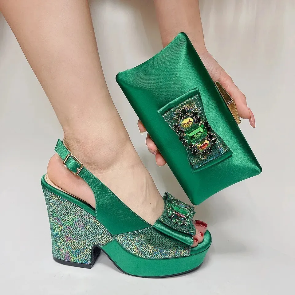 2023 Italian Design Clutch Bag & Chunky Heels for Women