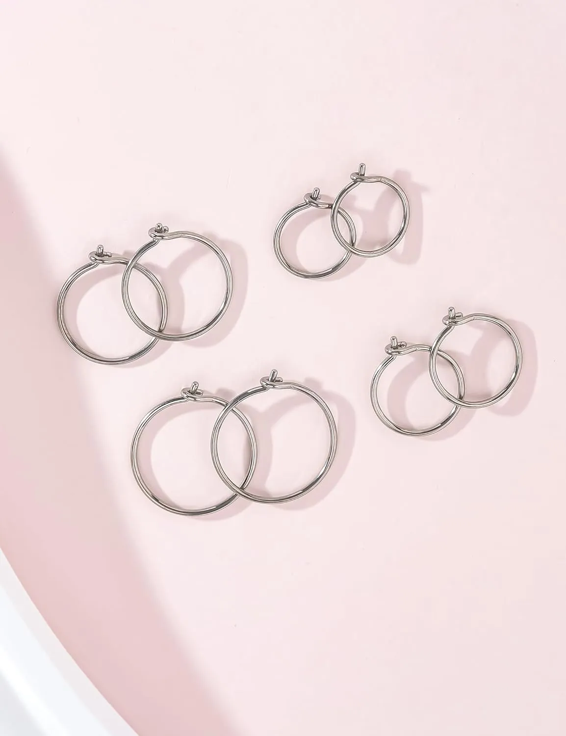4 Pairs G23 Pure Titanium Huggie Hoop Earrings Tiny Wire Hypoallergenic F136 Implant Grade for Sensitive Ear