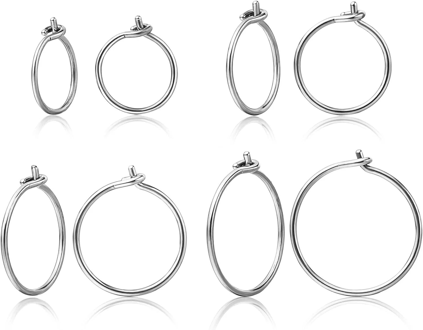 4 Pairs G23 Pure Titanium Huggie Hoop Earrings Tiny Wire Hypoallergenic F136 Implant Grade for Sensitive Ear