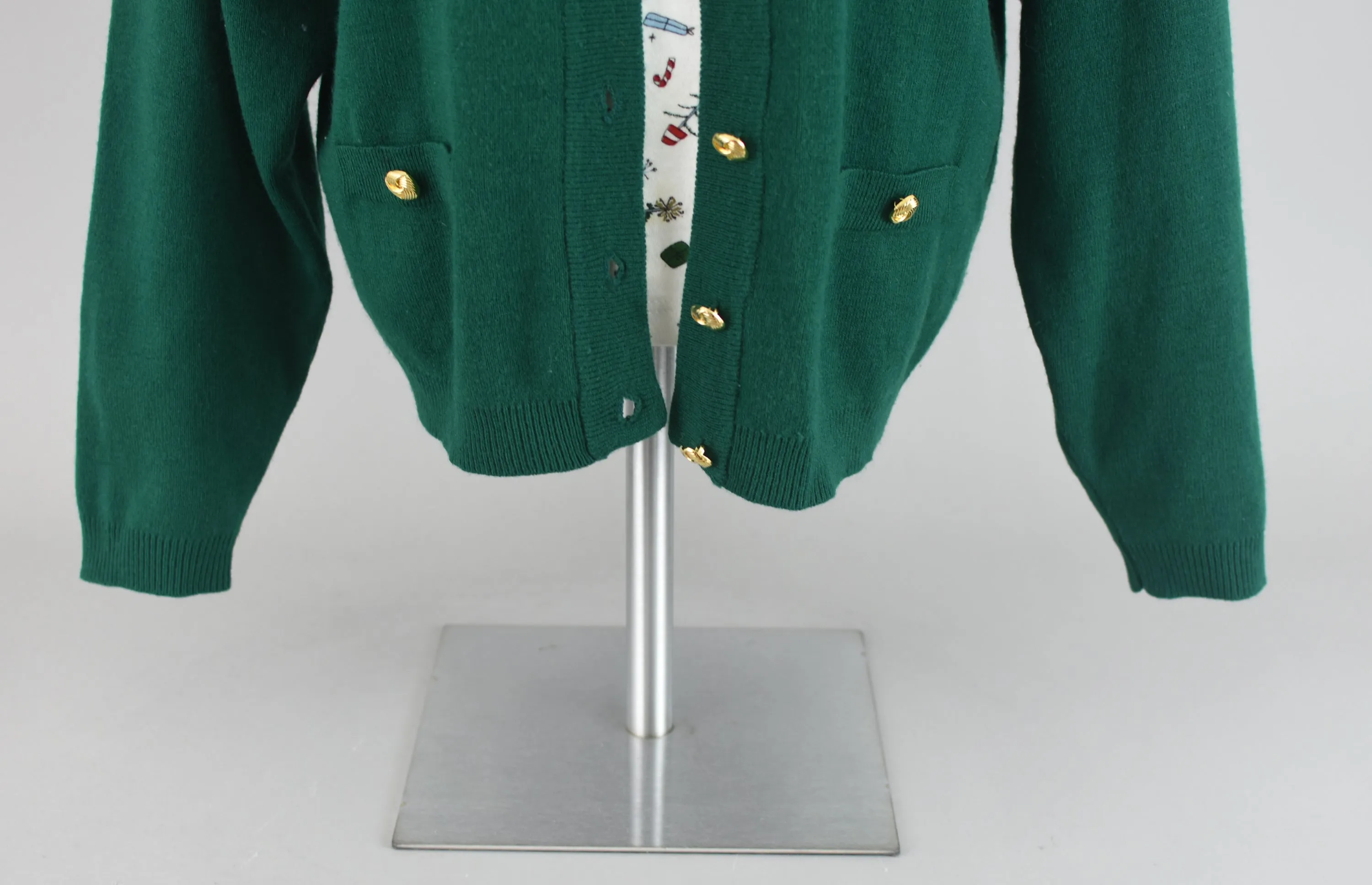 80s Green Lambswool Robert Scott Cardigan Large