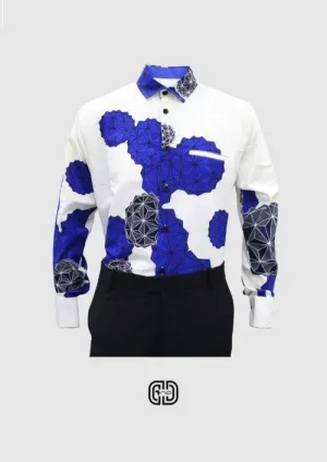 African Printed Shirt White/Blue