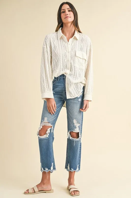 Annie Denim Distressed Raw Hem Cropped Jean