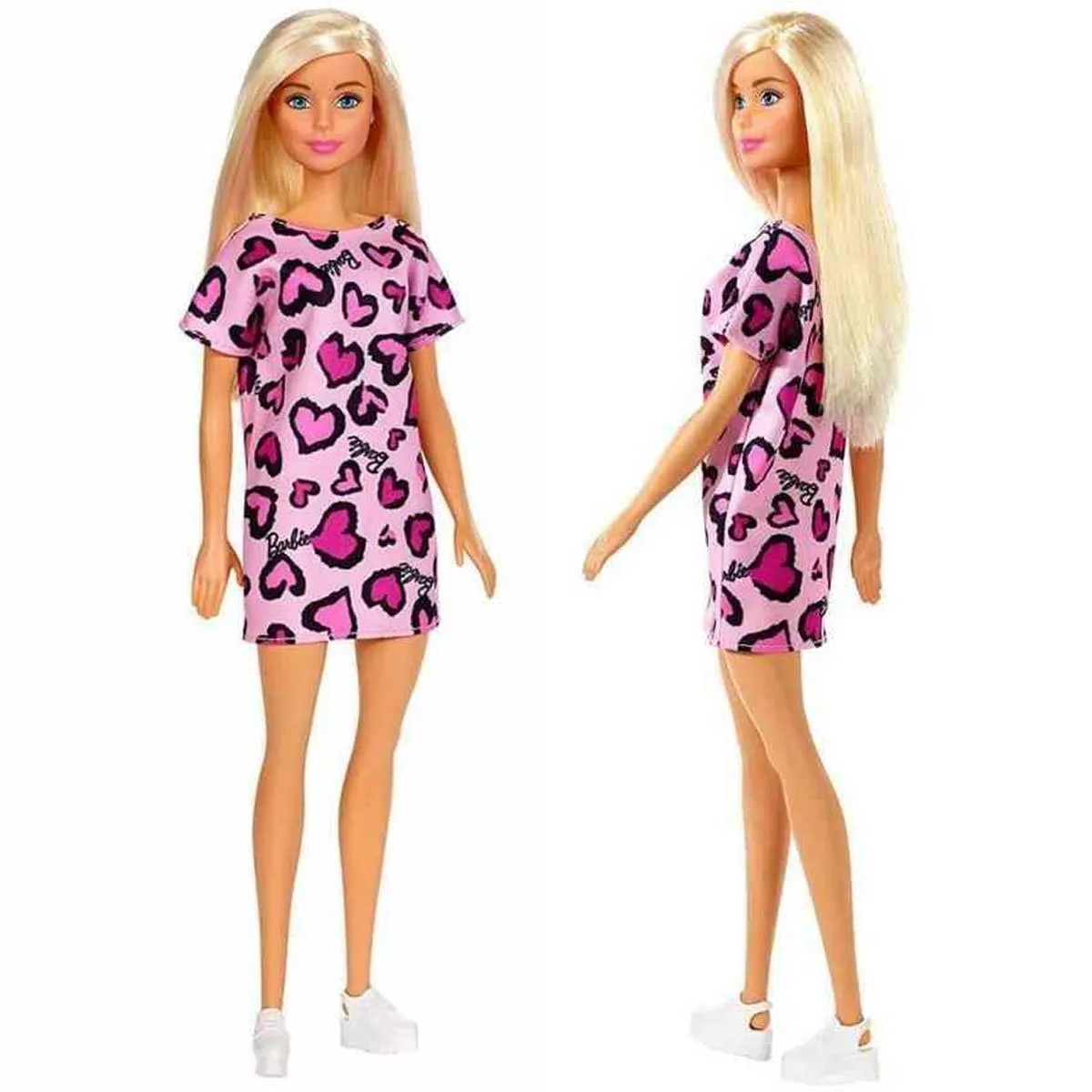 Barbie Doll with Heart-Print Dress and Platform Sneakers (T7349)