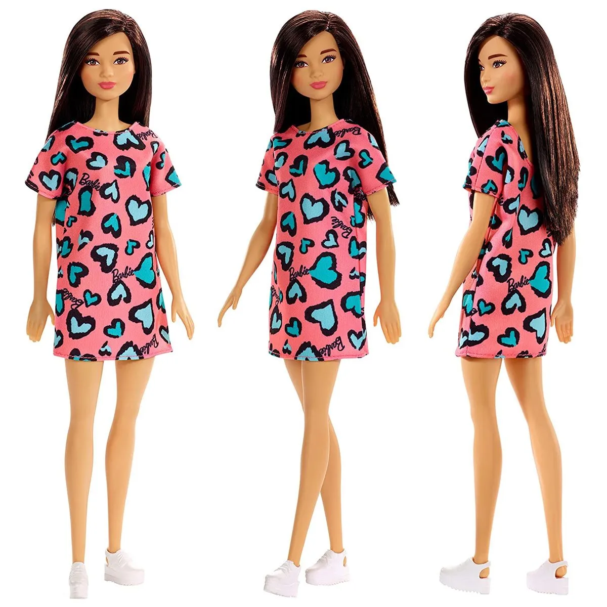 Barbie Doll with Heart-Print Dress and Platform Sneakers (T7349)