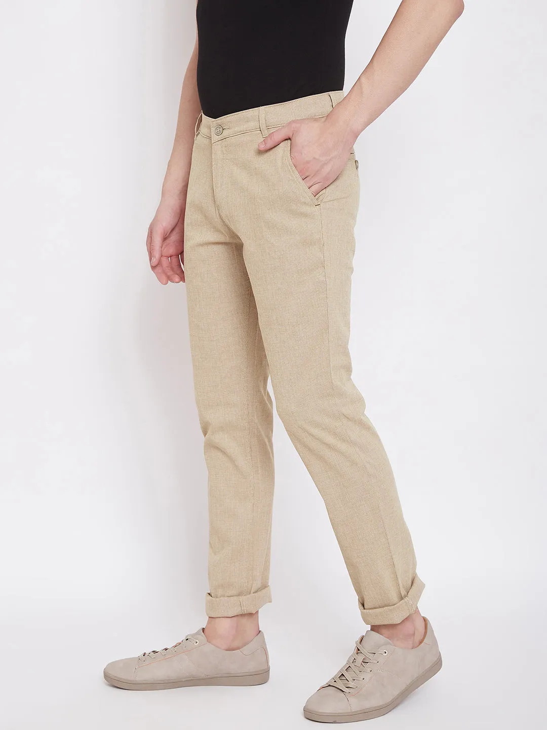 Beige Slim Fit Trousers
