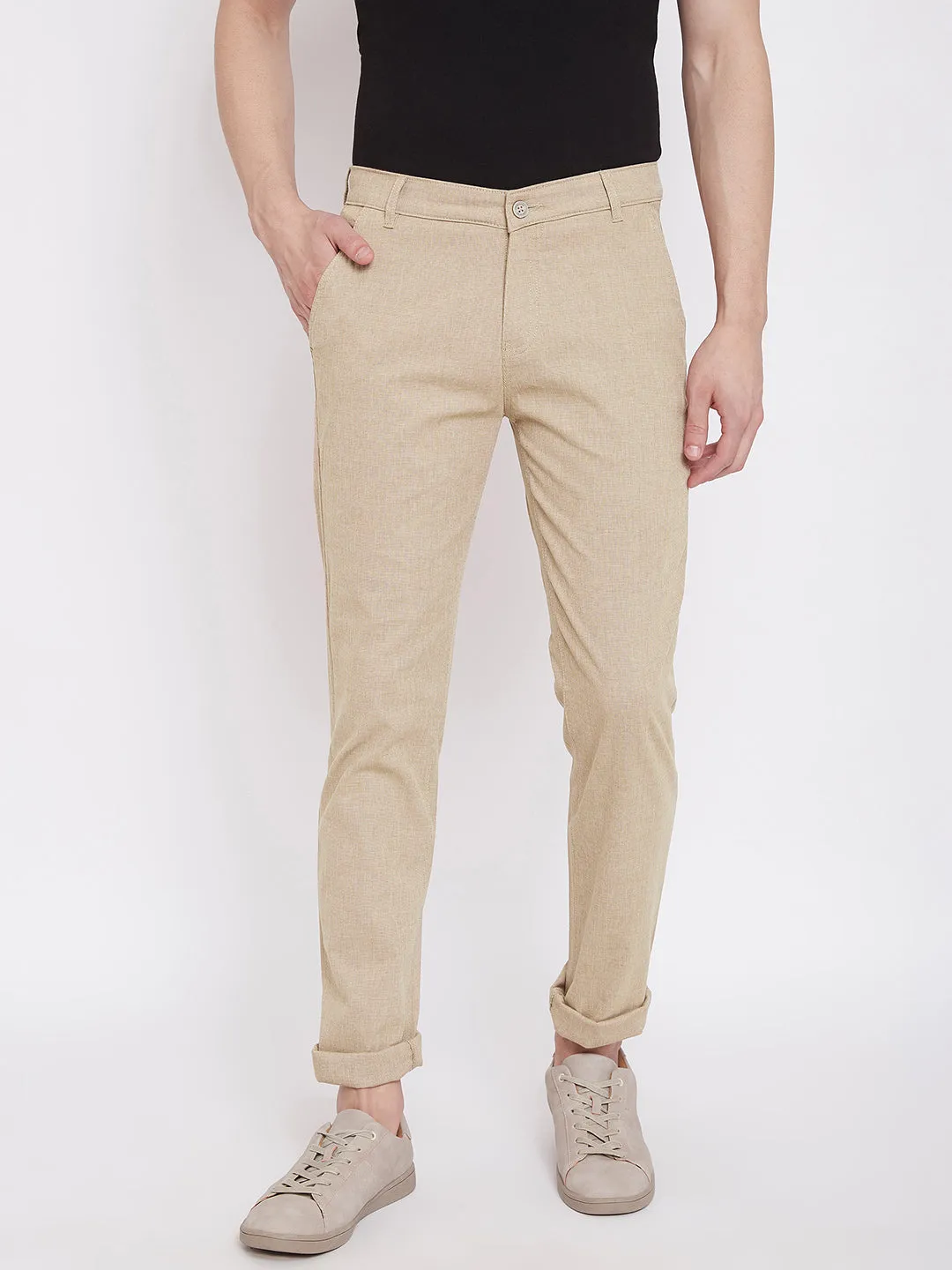 Beige Slim Fit Trousers