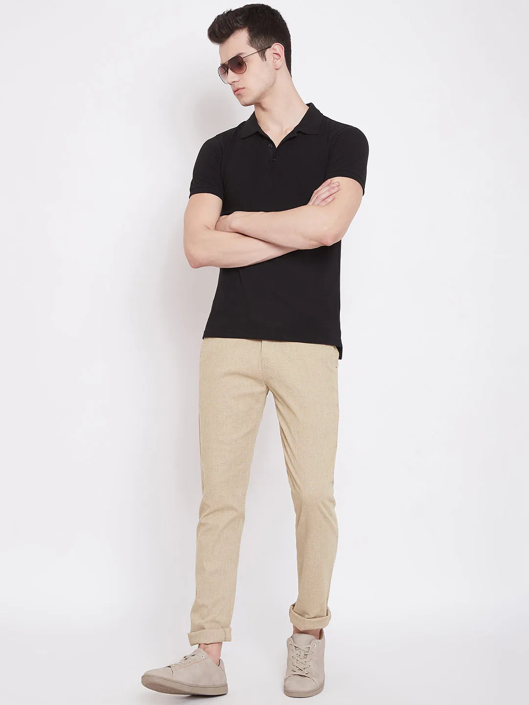 Beige Slim Fit Trousers