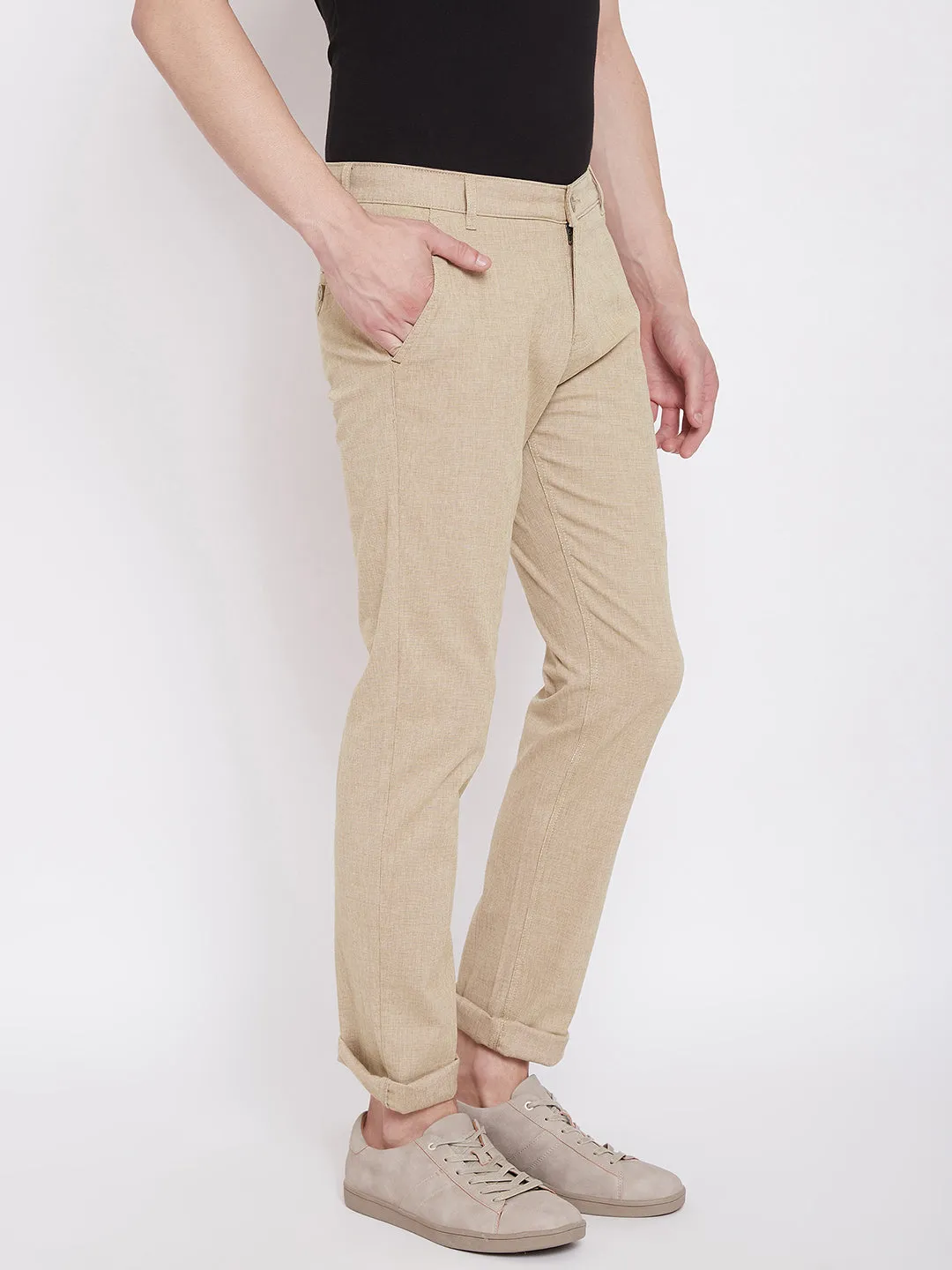 Beige Slim Fit Trousers