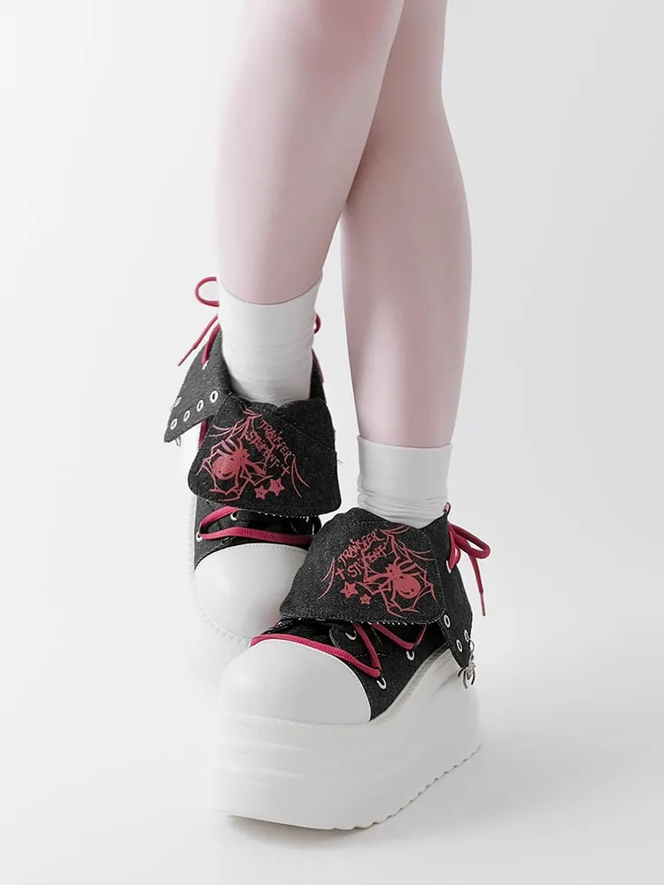 Black & Red Punk Spider Platform Sneakers
