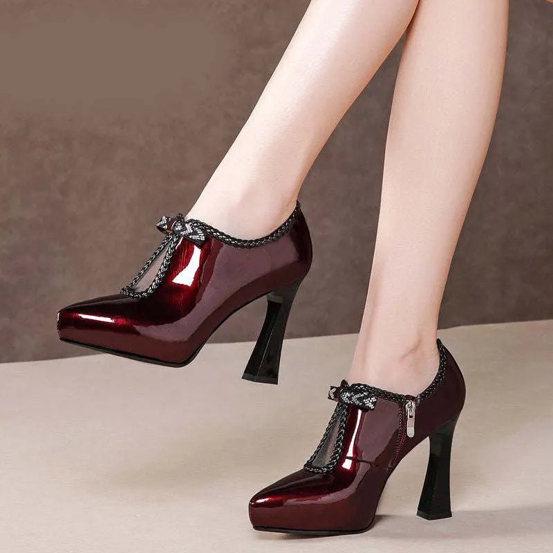 Block-heel Deep Patent Leather Low-top High Heels