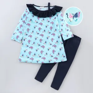 Butterfly Front Frill Starp Top Leggings Set