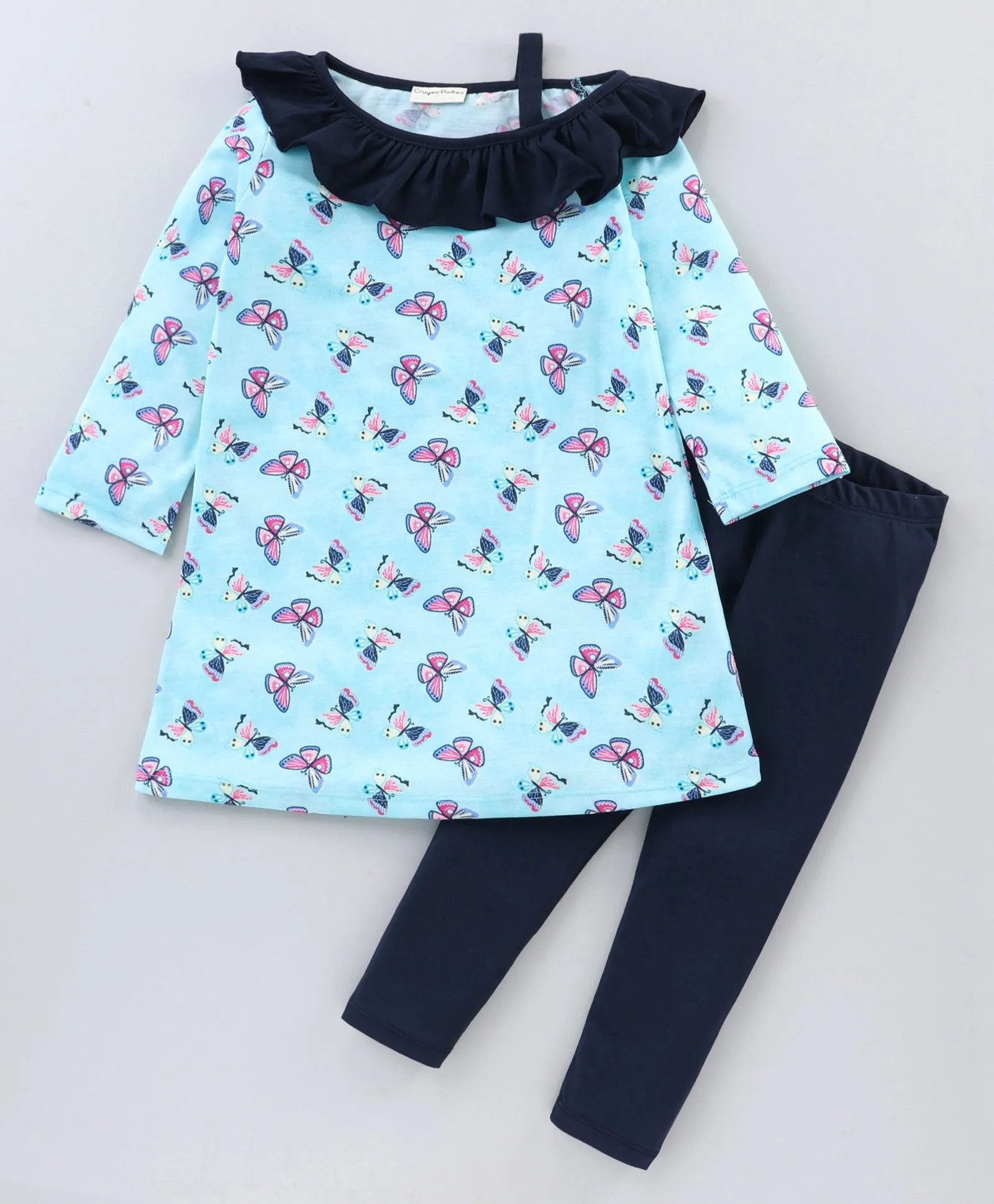 Butterfly Front Frill Starp Top Leggings Set