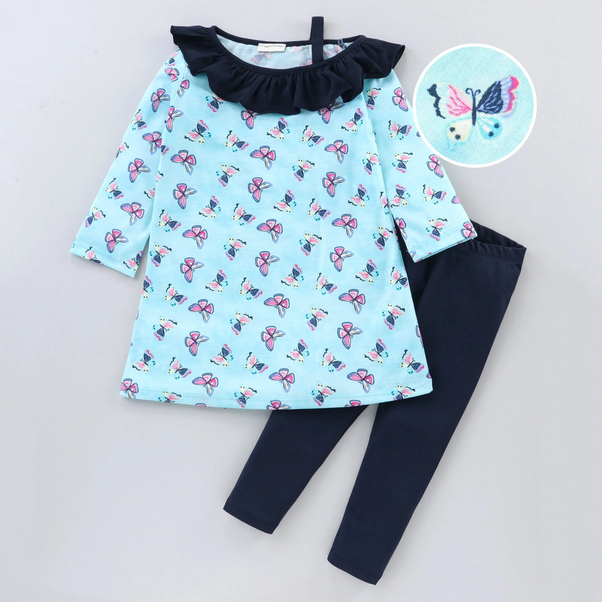Butterfly Front Frill Starp Top Leggings Set