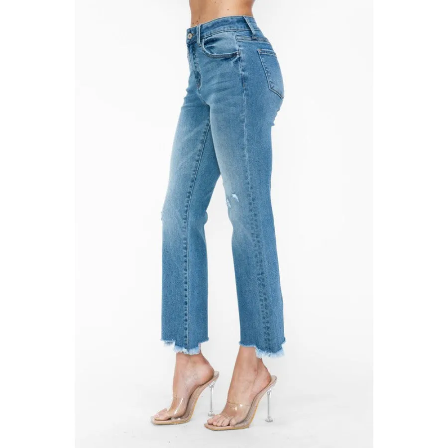 bytos Raw Hem Distressed Mid Rise Crop Jeans