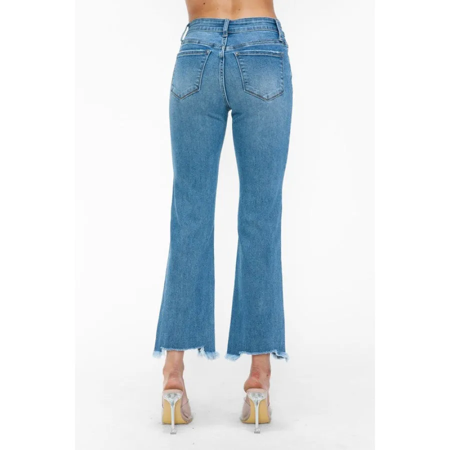 bytos Raw Hem Distressed Mid Rise Crop Jeans