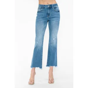 bytos Raw Hem Distressed Mid Rise Crop Jeans