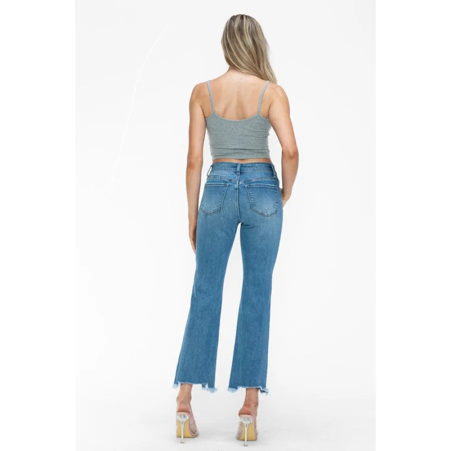 bytos Raw Hem Distressed Mid Rise Crop Jeans