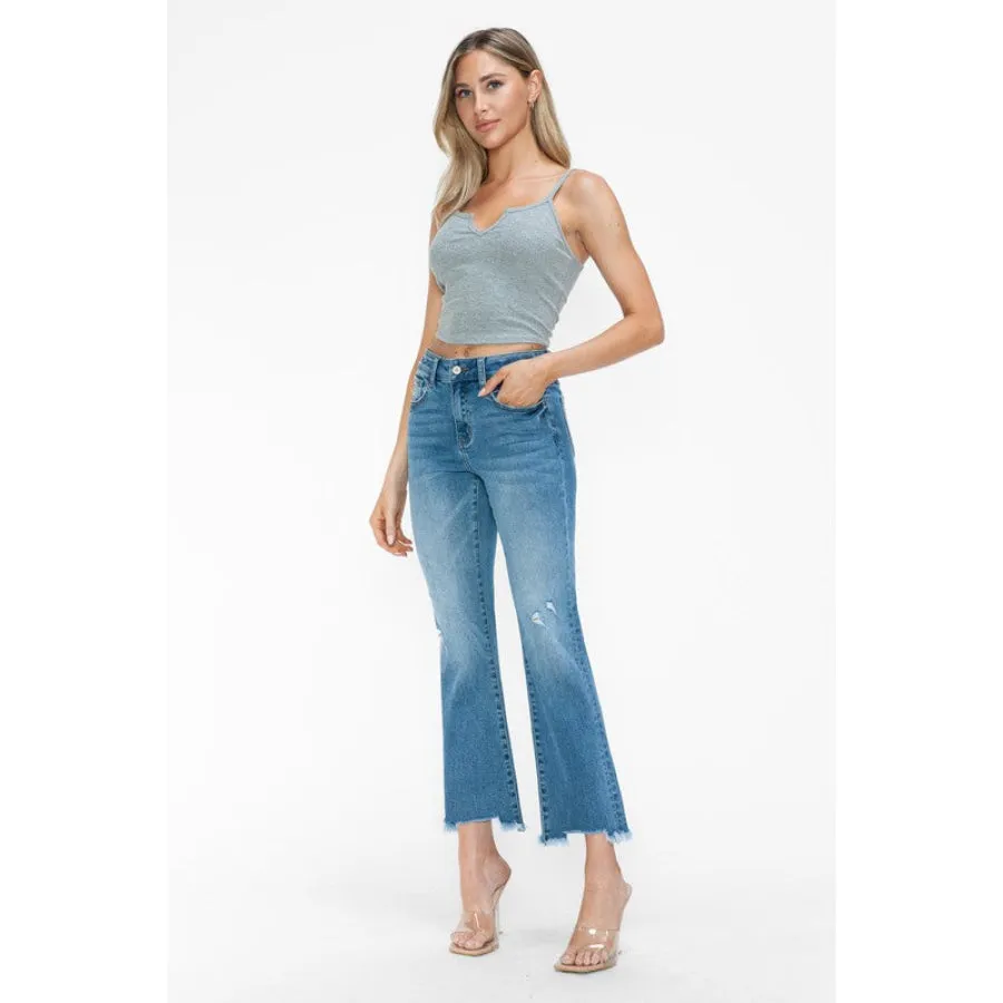 bytos Raw Hem Distressed Mid Rise Crop Jeans