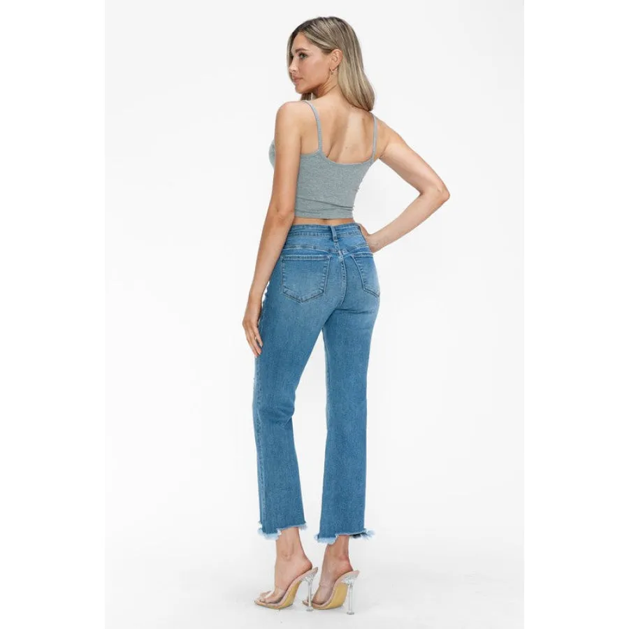 bytos Raw Hem Distressed Mid Rise Crop Jeans