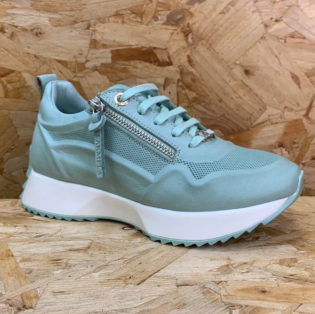 Carmela Womens Leather Fashion Trainers - Aqua Blue