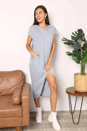 Casual Trend Front Slit Hooded Midi Dress