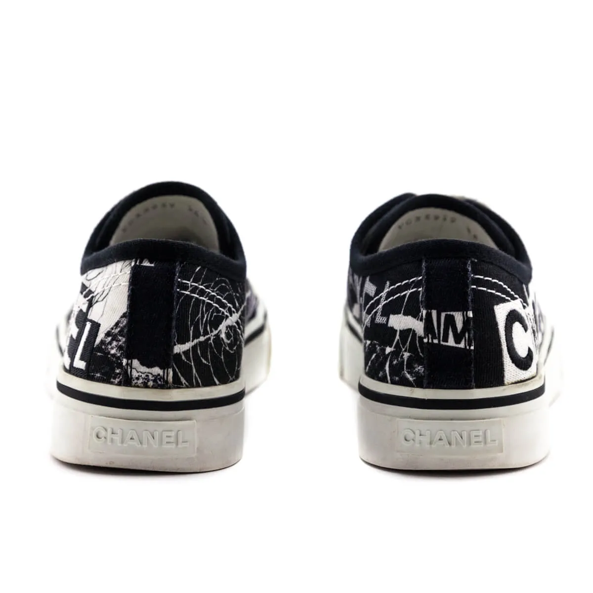 Chanel Black & White Canvas Printed Low Top Sneakers Size US 6.5 | EU 36.5