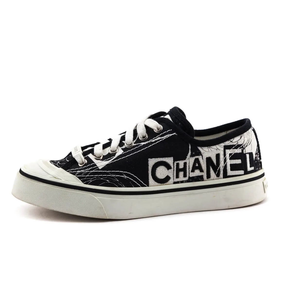 Chanel Black & White Canvas Printed Low Top Sneakers Size US 6.5 | EU 36.5