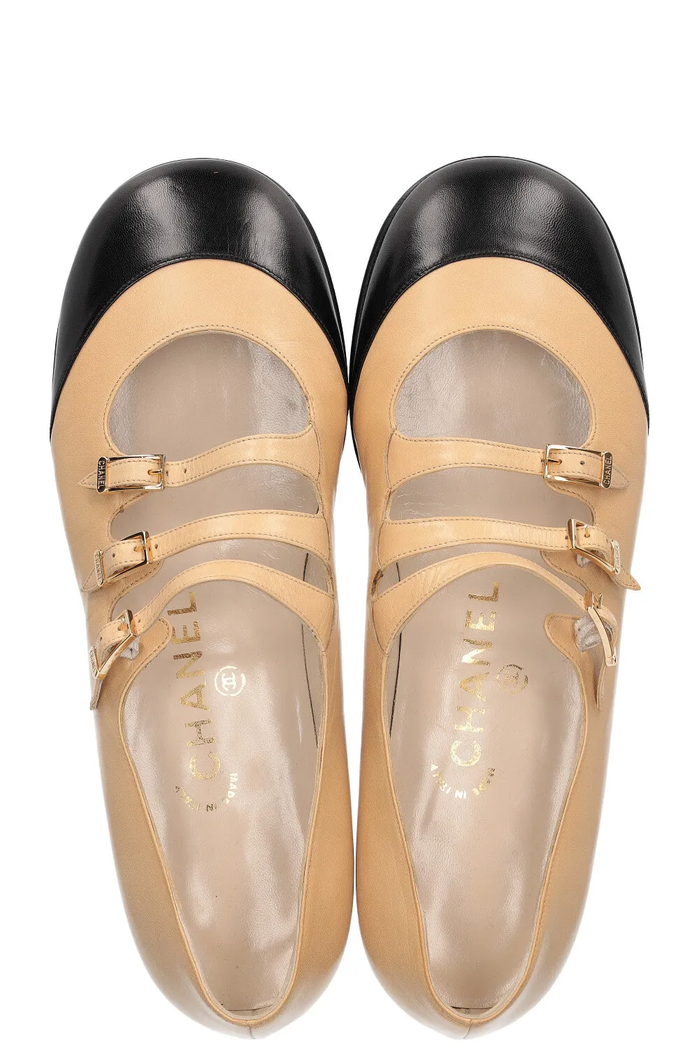 CHANEL Buckled Classic Flats Beige Black