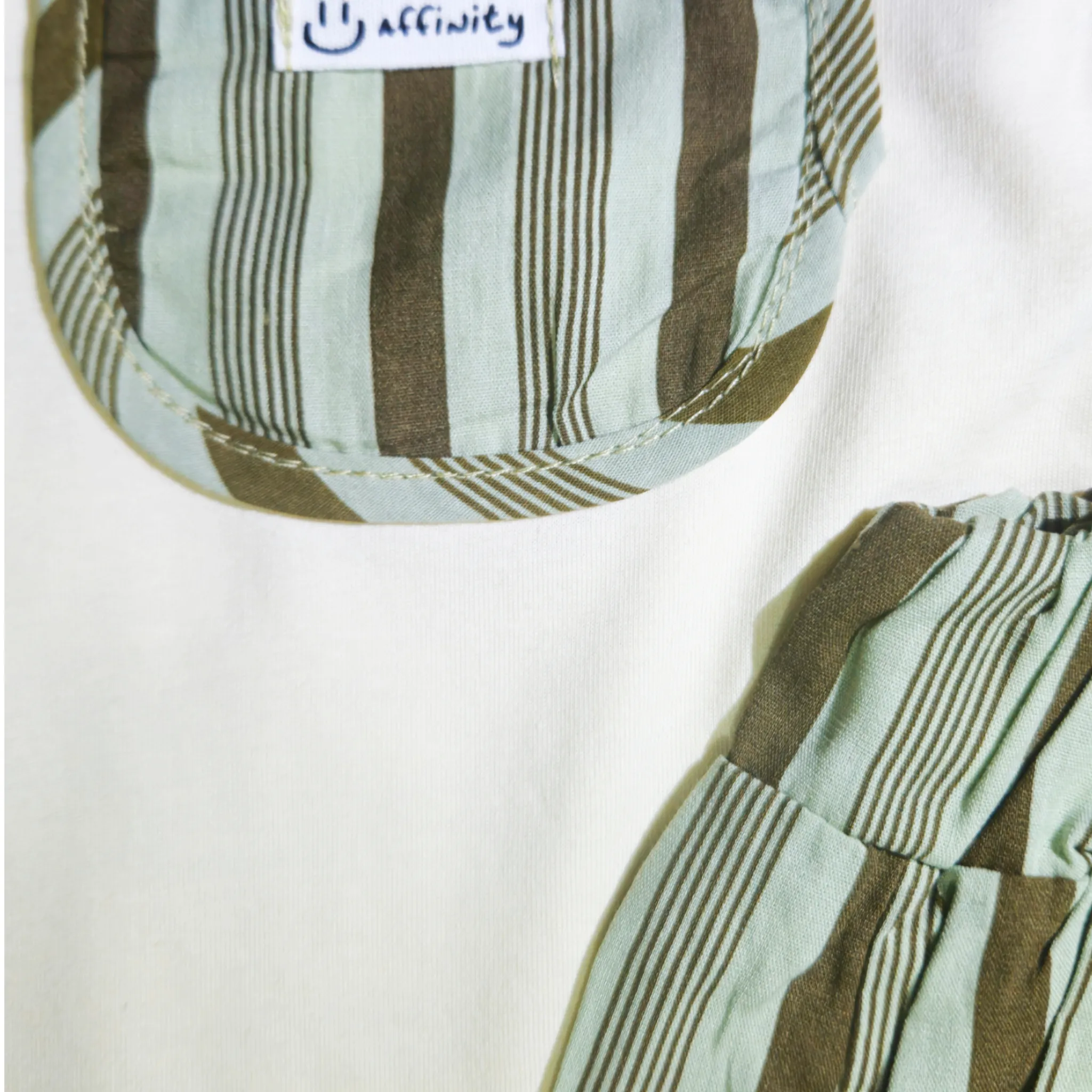 Chic Striped Two-Piece Set – Soft Beige & Olive Green