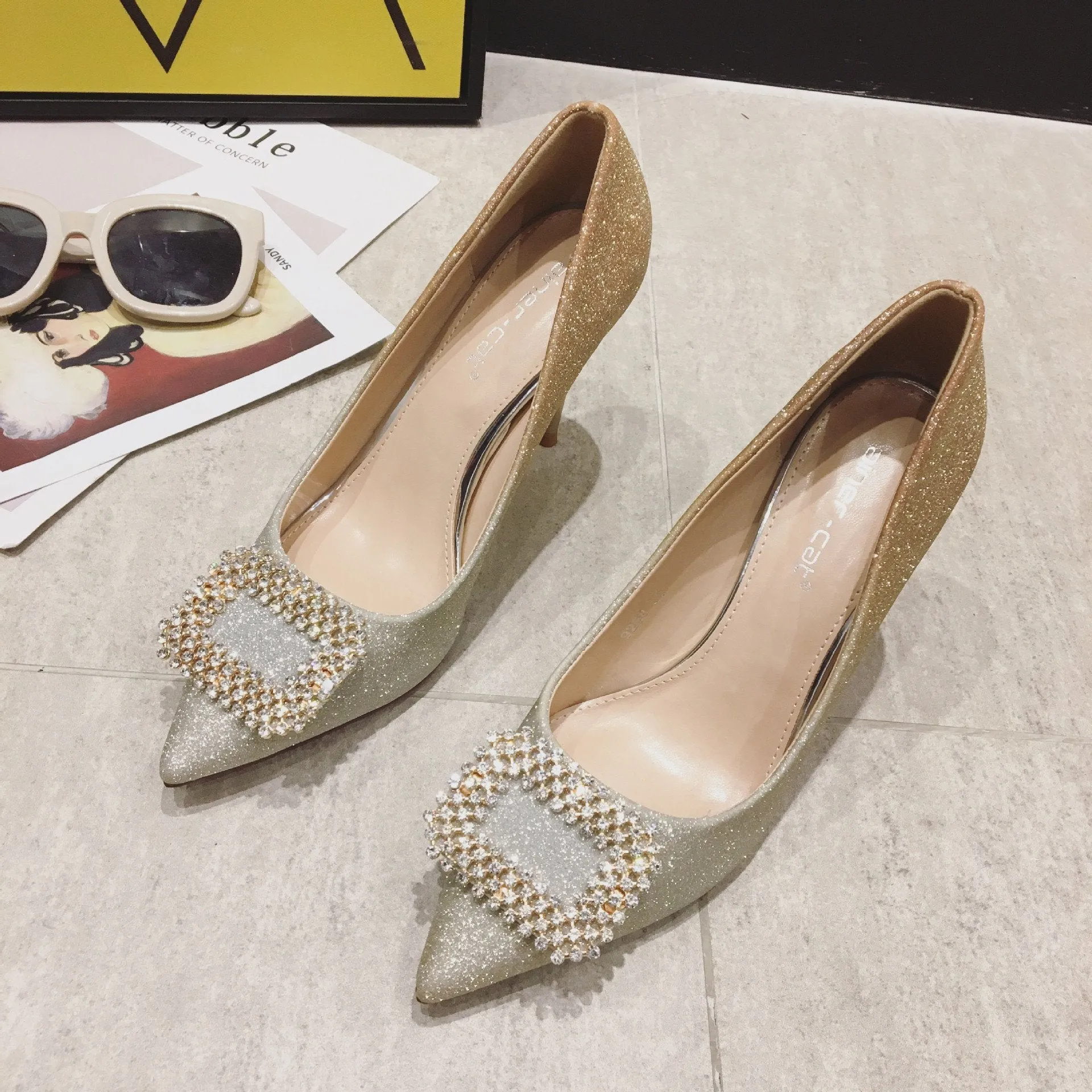 Chicvane Gradient Color Bridal Shoes Sequin Pointed Toe Stiletto Heel