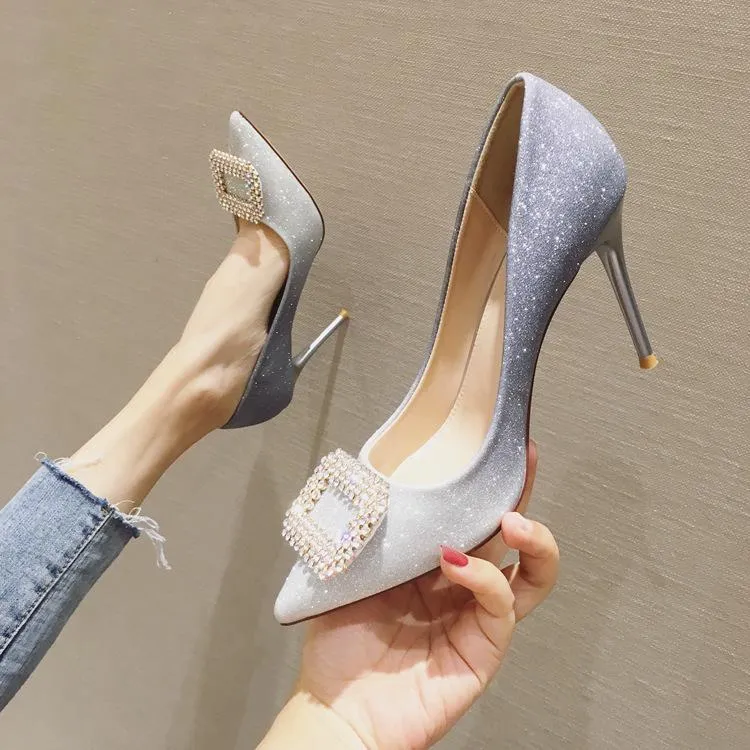Chicvane Gradient Color Bridal Shoes Sequin Pointed Toe Stiletto Heel