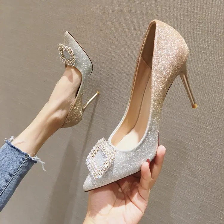 Chicvane Gradient Color Bridal Shoes Sequin Pointed Toe Stiletto Heel