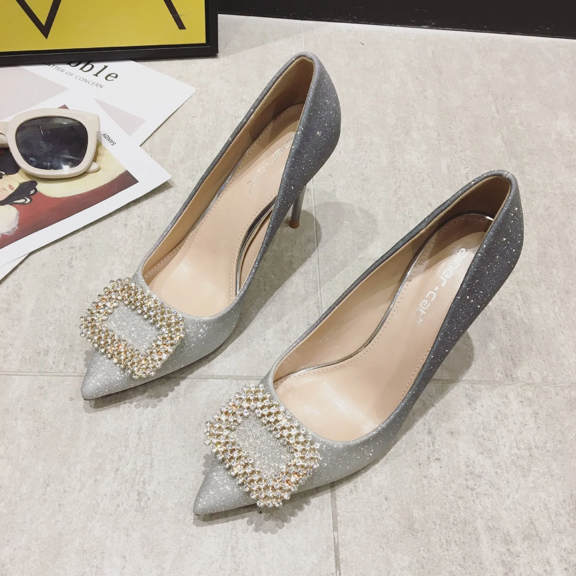 Chicvane Gradient Color Bridal Shoes Sequin Pointed Toe Stiletto Heel