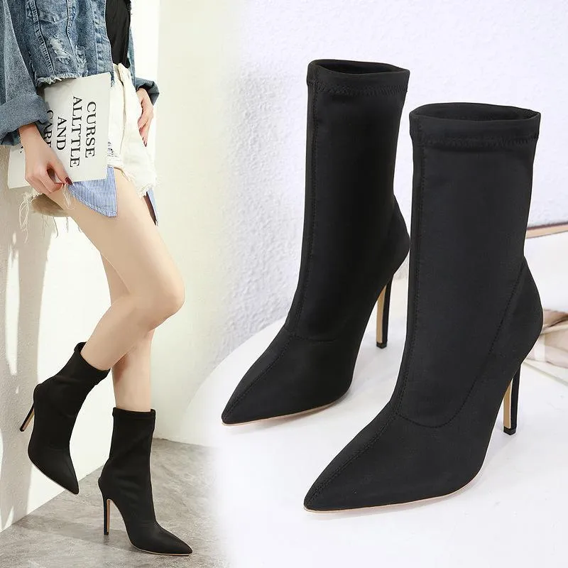 Chicvane Suede Pointed Toe Stiletto Heel Mid Calf Boots For Girls
