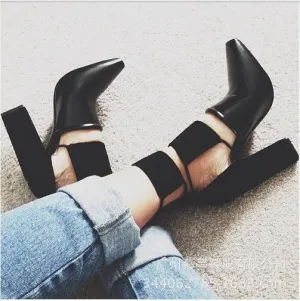 Cut Out Pointed Toe High Chunky Heel Party Shoes