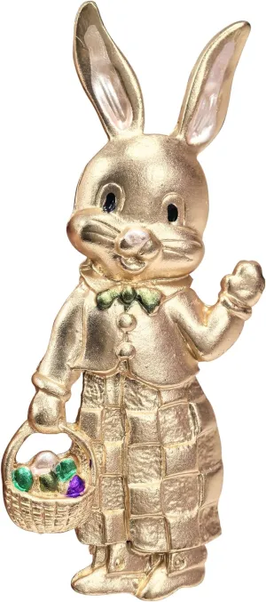Cute Animal Rabbit with Basket Colorful Enamel Easter Egg Brooch Gold Tone Vintage Bunny Brooch Easter Gift Corsage Pin