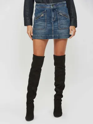 Denim Mid Rise Zipper Pocket Skirt