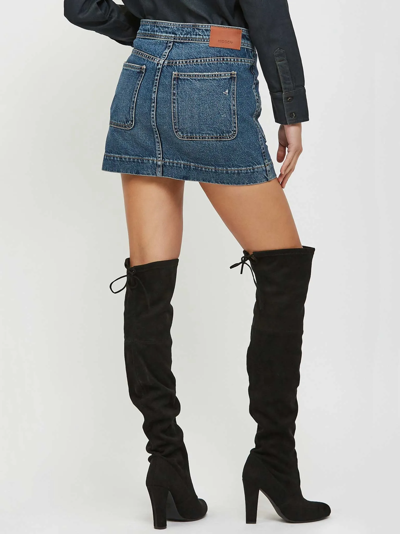 Denim Mid Rise Zipper Pocket Skirt