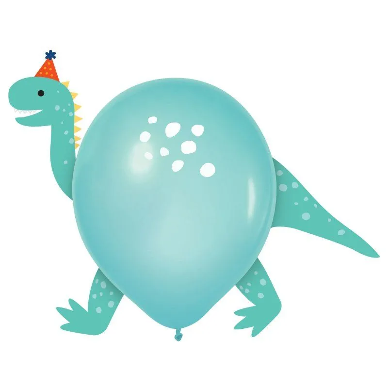 Dino-Mite Party Dinosaurs 30cm Balloons & Paper Adhesive Add-Ons - Pack of 6