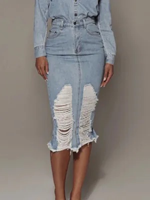 DISTRESSED SLIT DENIM SKIRT