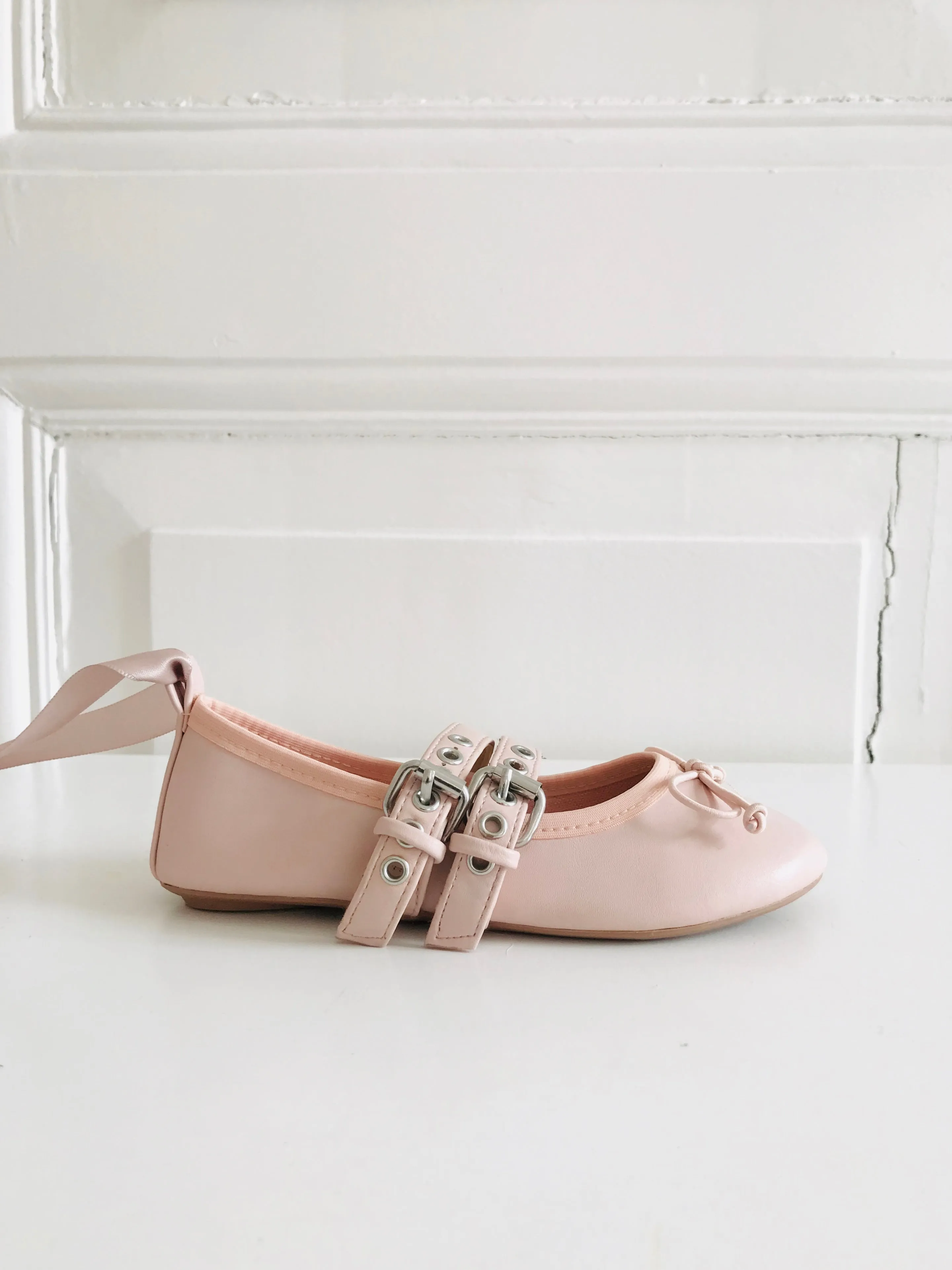 DOLLY MARY JANES BUCKLE BELT BALLERINAS WITH RIBBONS ( Including FREE Buckle Waist Belt!) pink