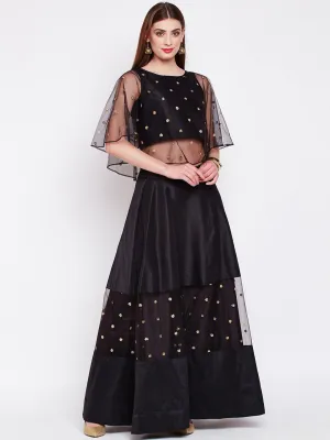 Dupion & Net Sequins Embroidered Panelled Lehenga Set