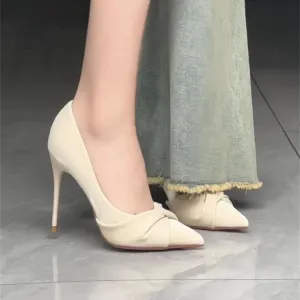 Elegant Cream High Heels with Bow Detail