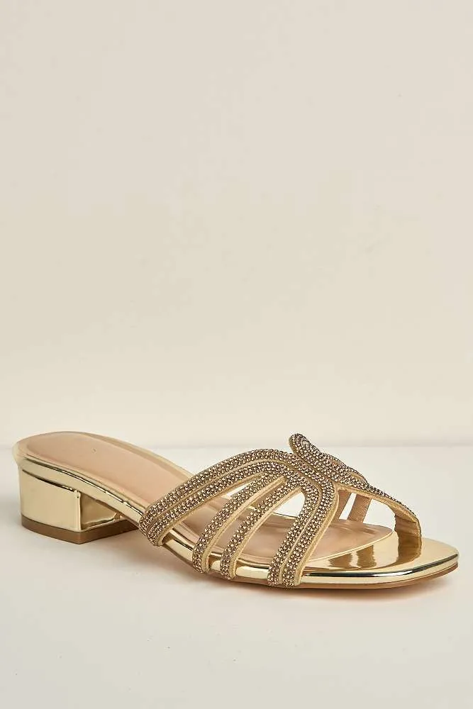 Eliza 6 Diamante Band Block Heel Mule in Bronze