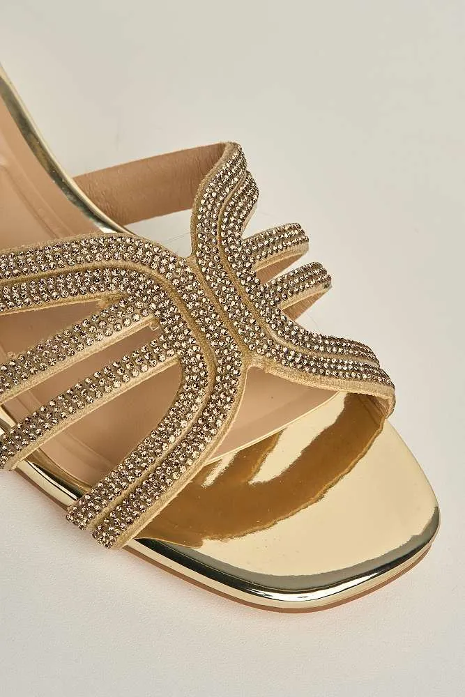 Eliza 6 Diamante Band Block Heel Mule in Bronze