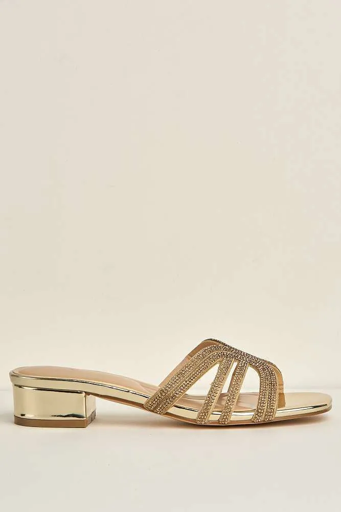 Eliza 6 Diamante Band Block Heel Mule in Bronze