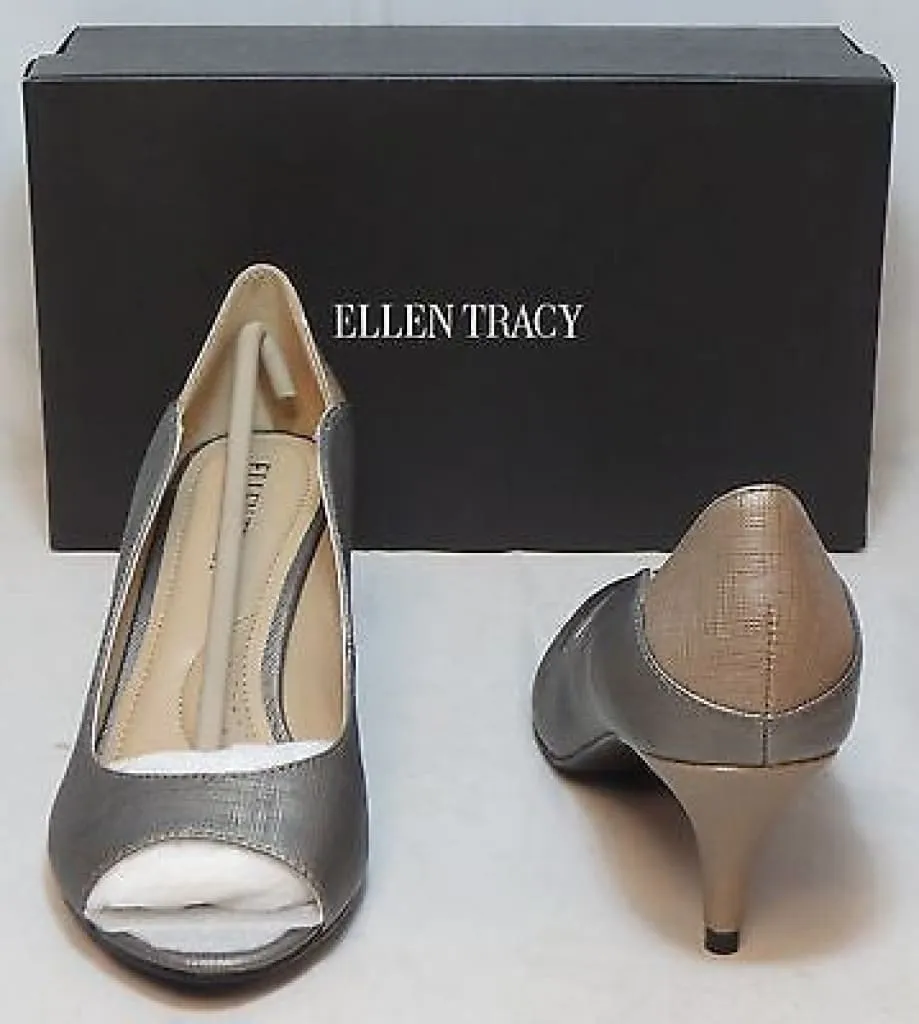 ELLEN TRACY Women's Sidney Leather Pump - Pewter - 6.5M