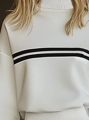 Fashionable Sports Style Striped Sweatshirt Long Sleeve Mini Dress