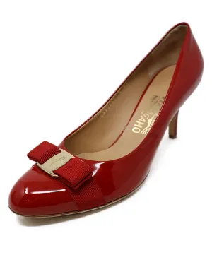 Ferragamo Red Patent Leather Bow Heels sz 9.5
